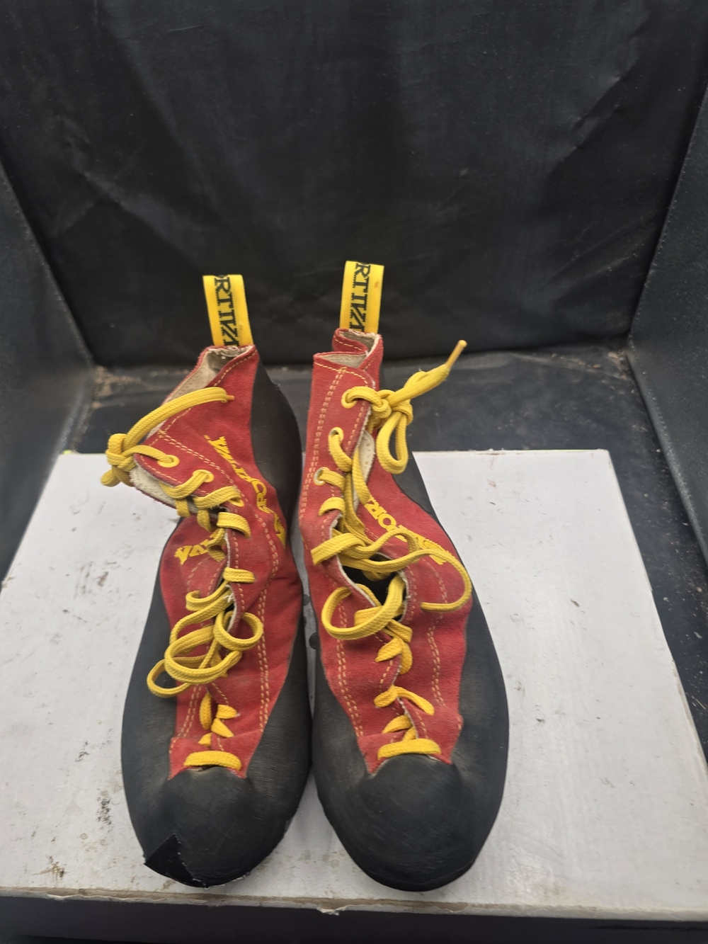 La Sportiva Red and Yellow Climbing Shoes